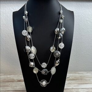 New York and Company Silver and Black Beaded Necklace